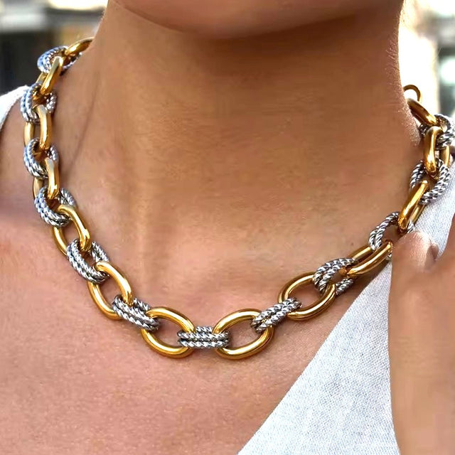 Vivienne Two Tone Statement Necklace - 18K Gold Plated Stainless Steel