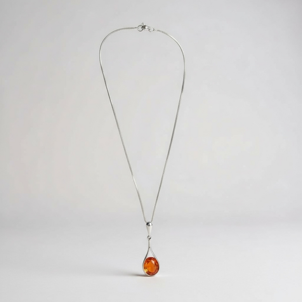 Sterling Silver Amber Teardrop Necklace