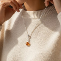 Sterling Silver Amber Teardrop Necklace