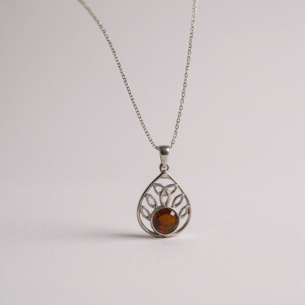 Amber Filigree Pendant Necklace