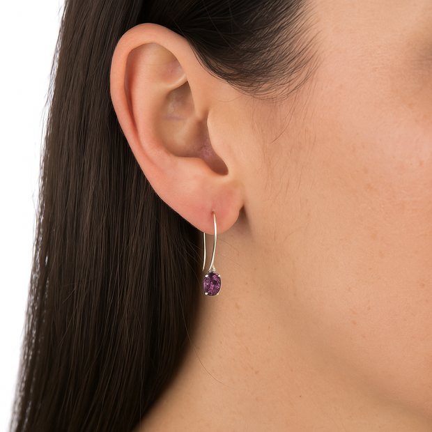 Sterling Silver and Purple CZ Drop Earrings