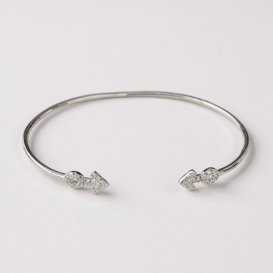 Sterling Silver Arrow Open-End Bracelet with CZ Accents