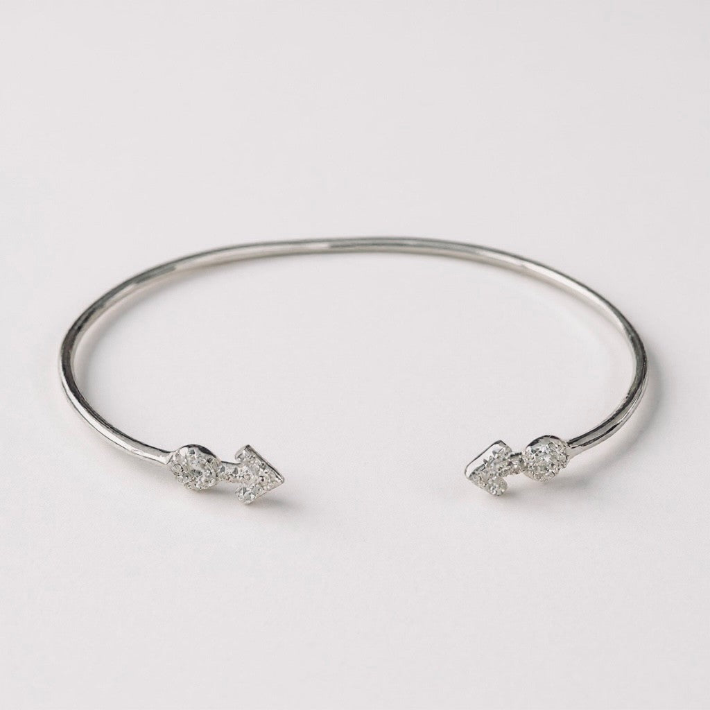 Sterling Silver Arrow Open-End Bracelet with CZ Accents