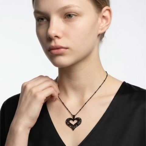 Elysian Filigree Heart Pendant – Noir Black  Necklace