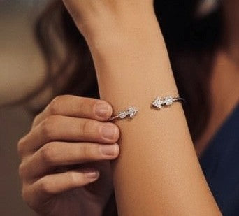 Sterling Silver Arrow Open-End Bracelet with CZ Accents