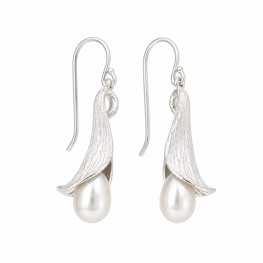 Calla Sterling Silver and Pearl Drop Earrings