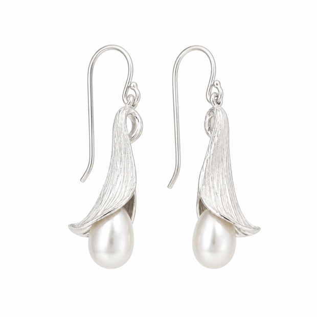 Calla Sterling Silver and Pearl Drop Earrings
