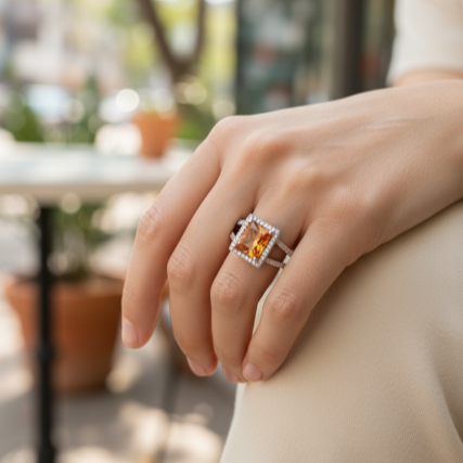 Champagne Elegance Sterling Silver Ring