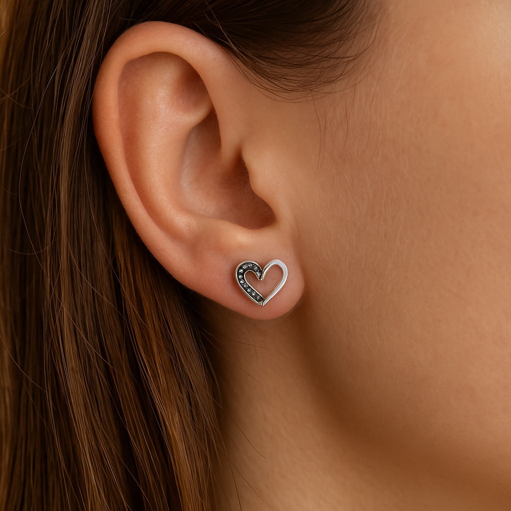 Marcasite Heart Stud Earrings - Sterling Silver