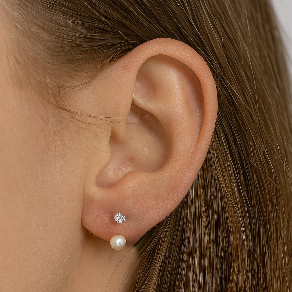 Sterling Silver CZ and Pearl Ear Cuff