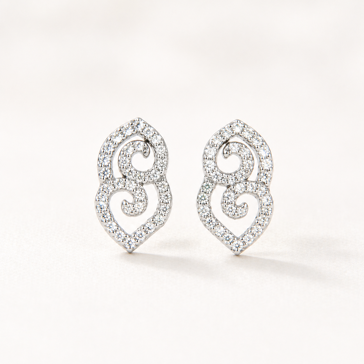Crystal Scroll Earrings - Sterling Silver
