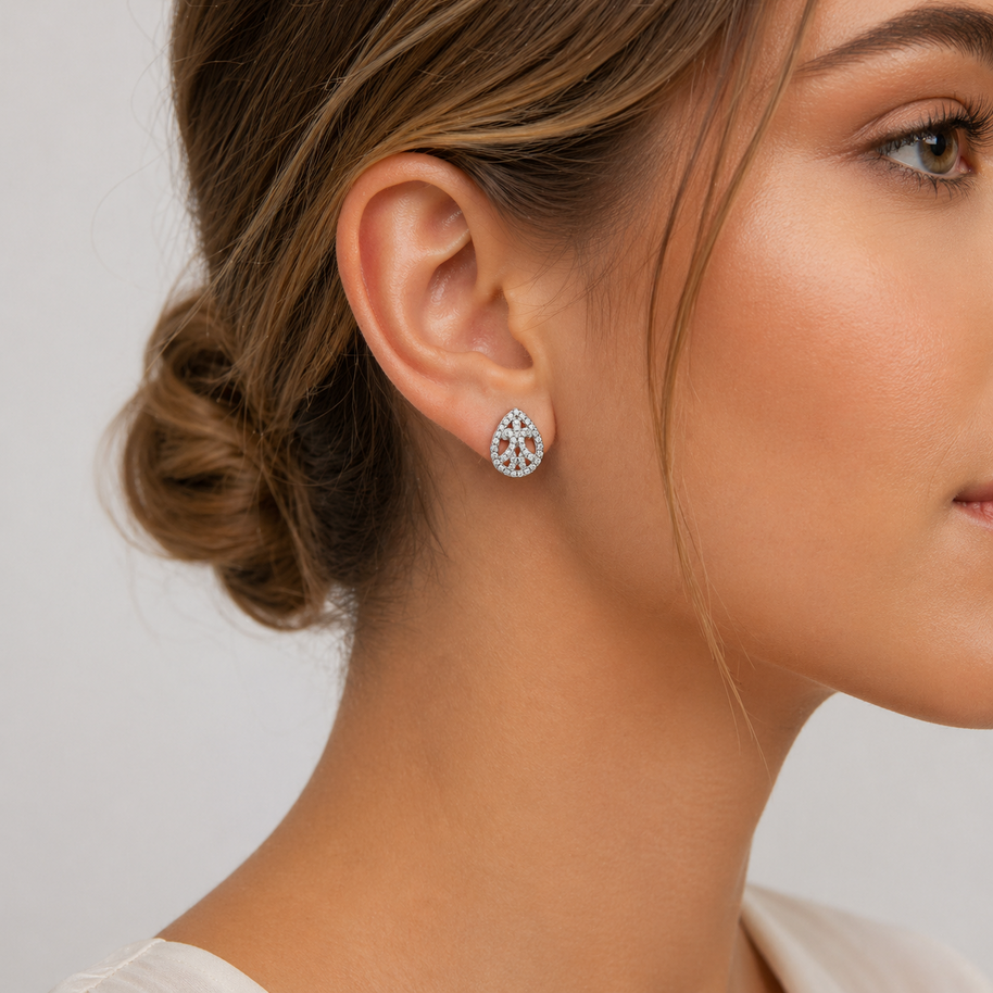 Teardrop Crystal Earrings - Sterling Silver