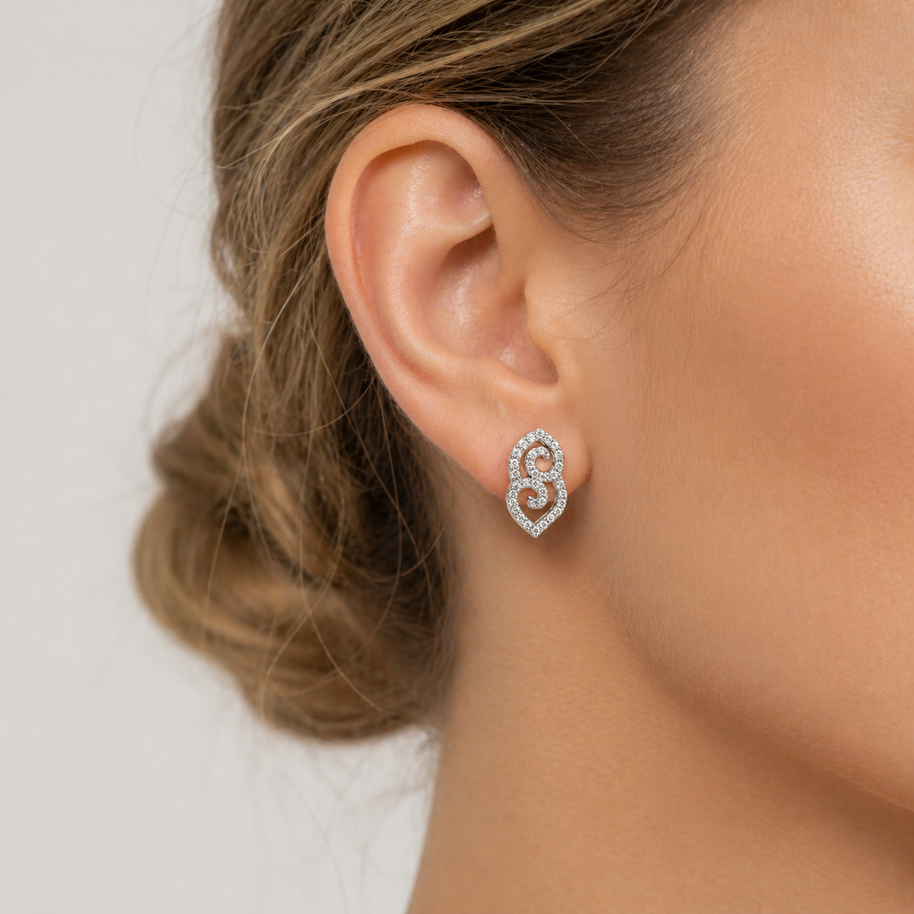 Crystal Scroll Earrings - Sterling Silver