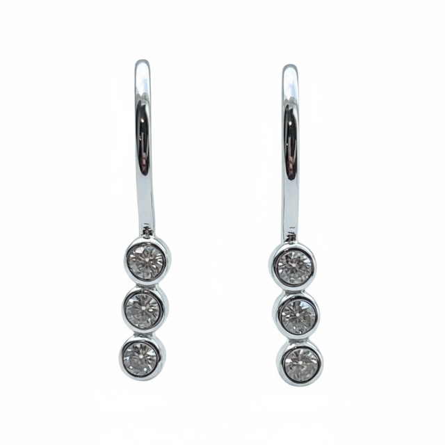 Elara Sterling Silver Triple CZ Drop Earrings