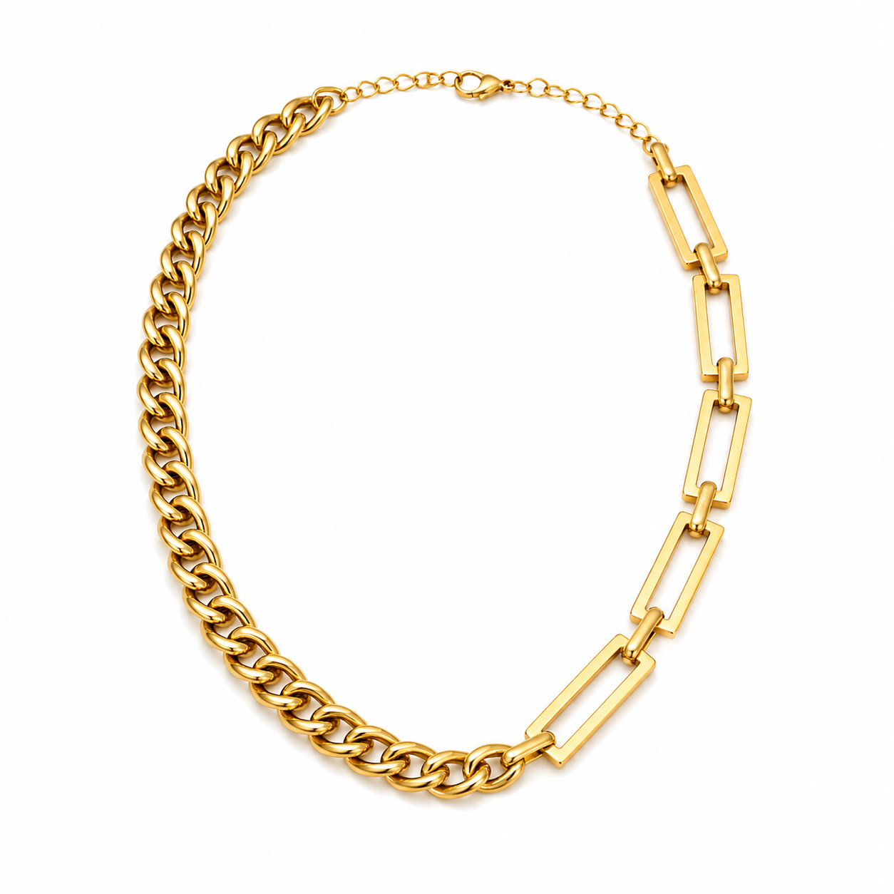 Elsa Mixed Link Necklace - 18K gold Plated Stainless Steel