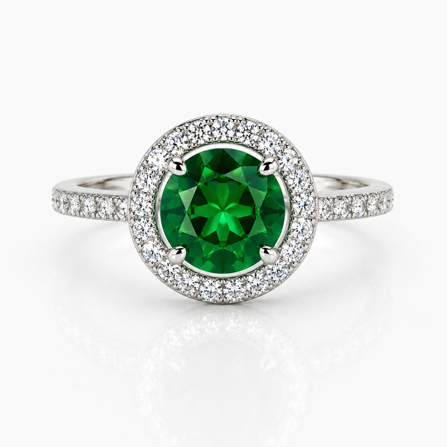 Classic Elegance Emerald Halo Ring - Sterling Silver