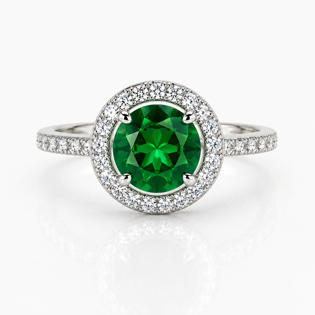 Classic Elegance Emerald Halo Ring - Sterling Silver