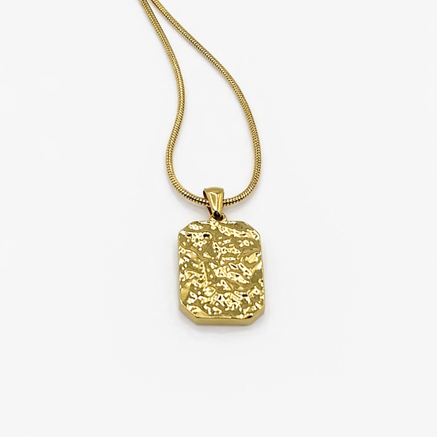 Gold Ingot Pendant Necklace -18K Gold Plated stainless steel