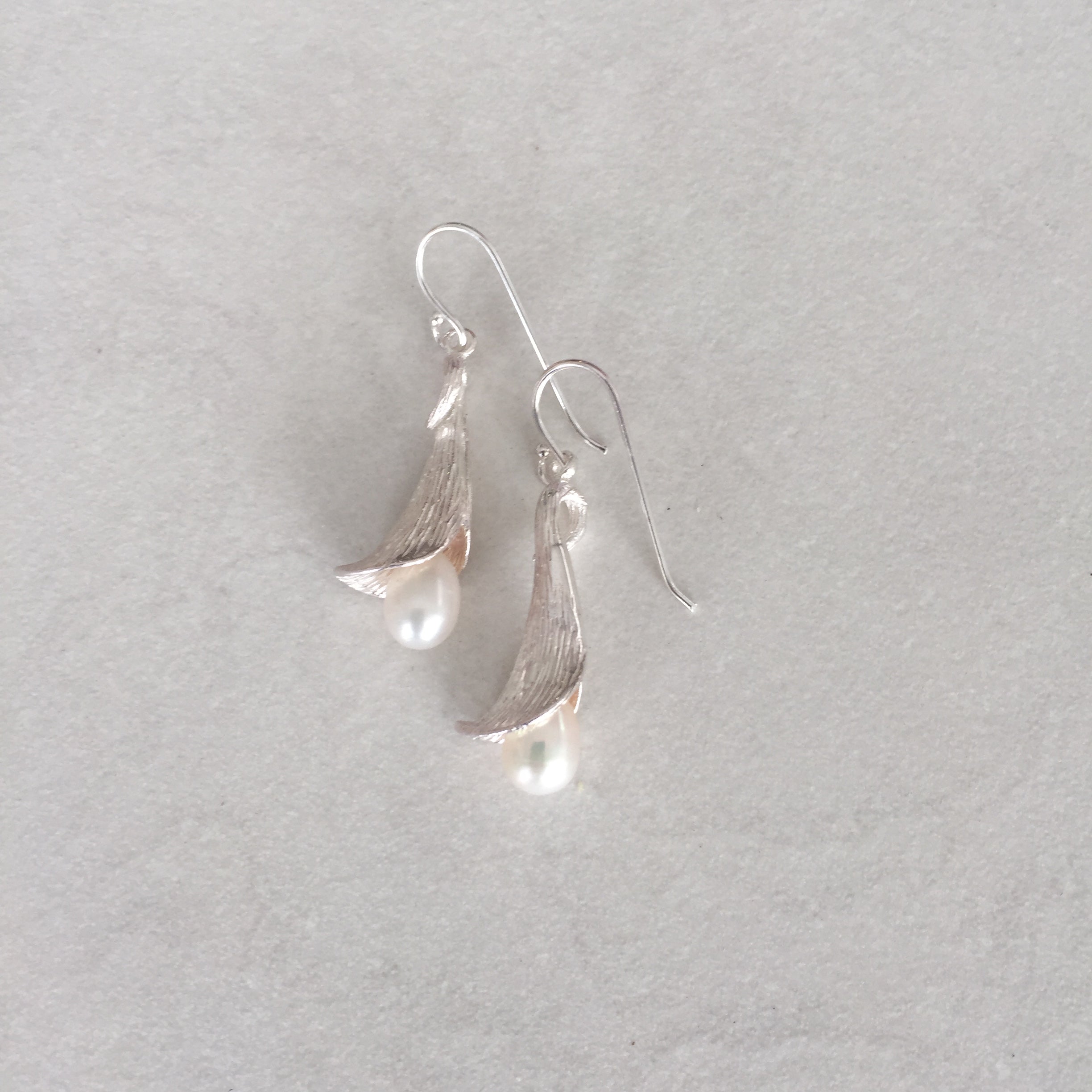 Calla Sterling Silver and Pearl Drop Earrings