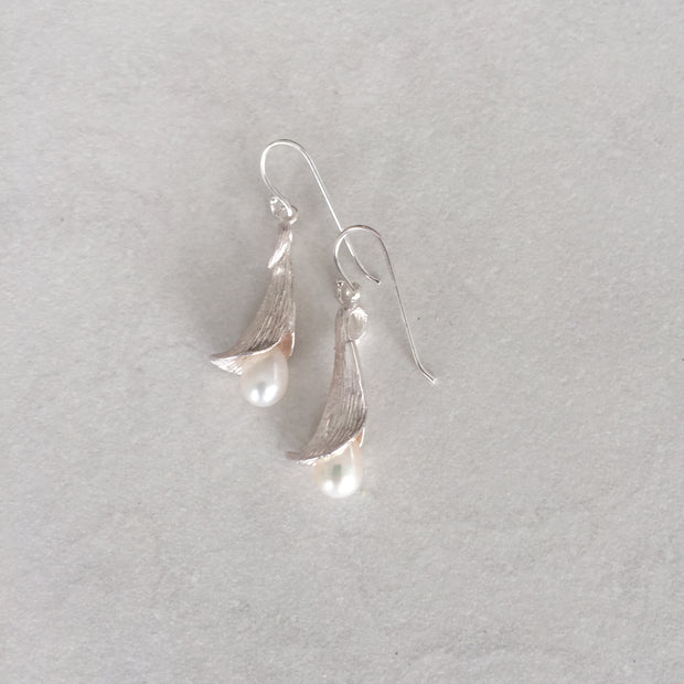 Calla Sterling Silver and Pearl Drop Earrings