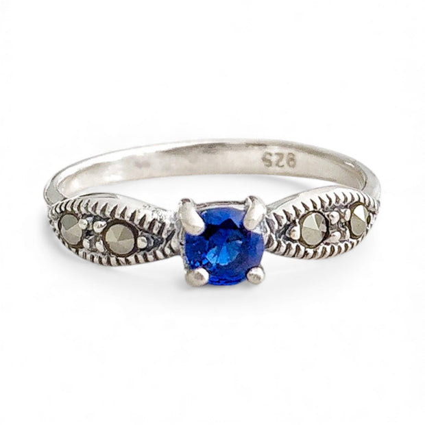Marcasite ring with Blue CZ feature