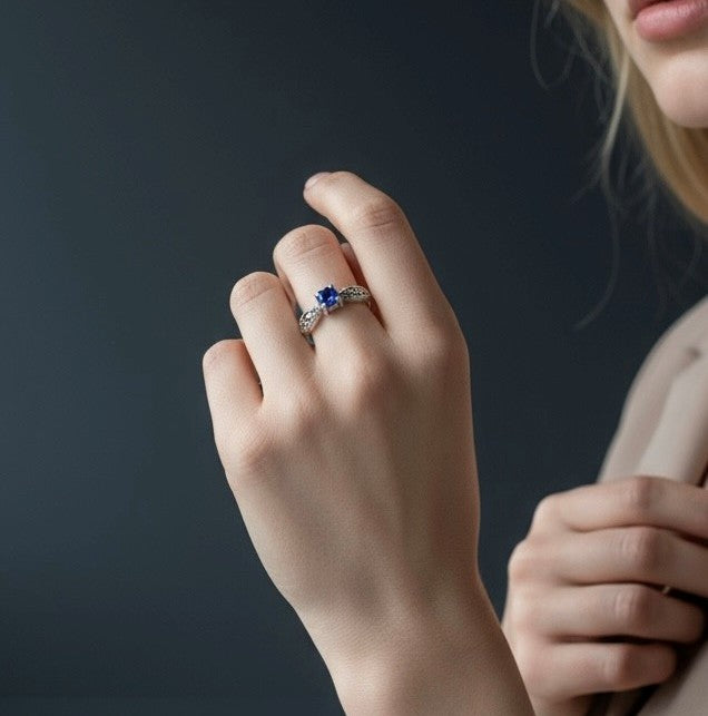 Marcasite ring with Blue CZ feature