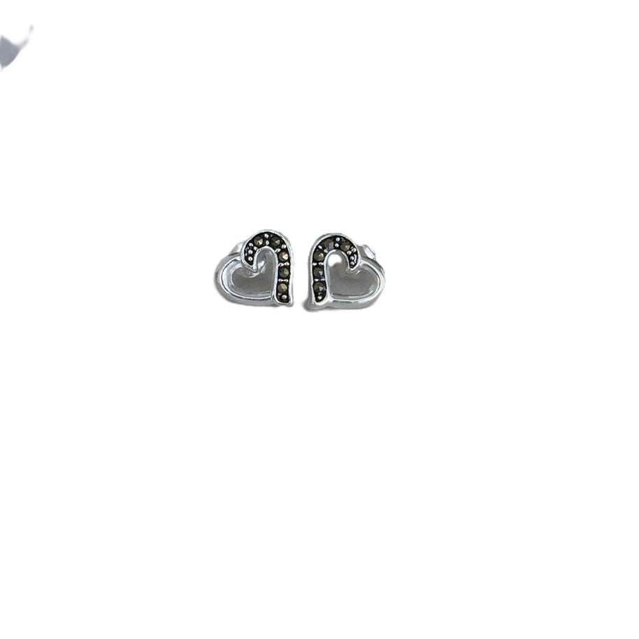 Marcasite Heart Stud Earrings - Sterling Silver