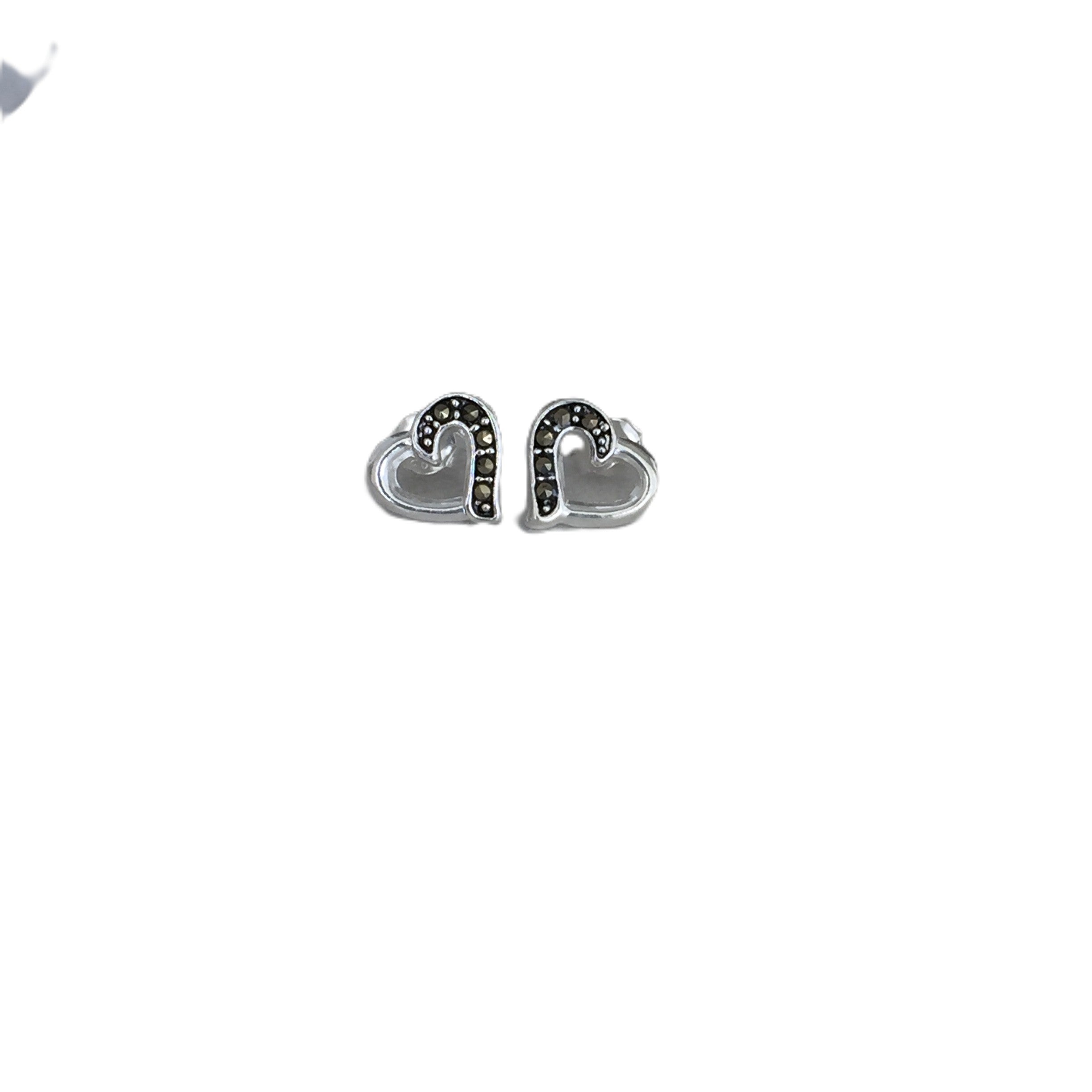 Marcasite Heart Stud Earrings - Sterling Silver