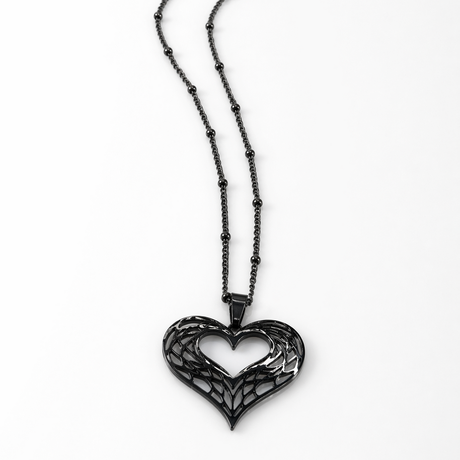 Elysian Filigree Heart Pendant – Noir Black  Necklace