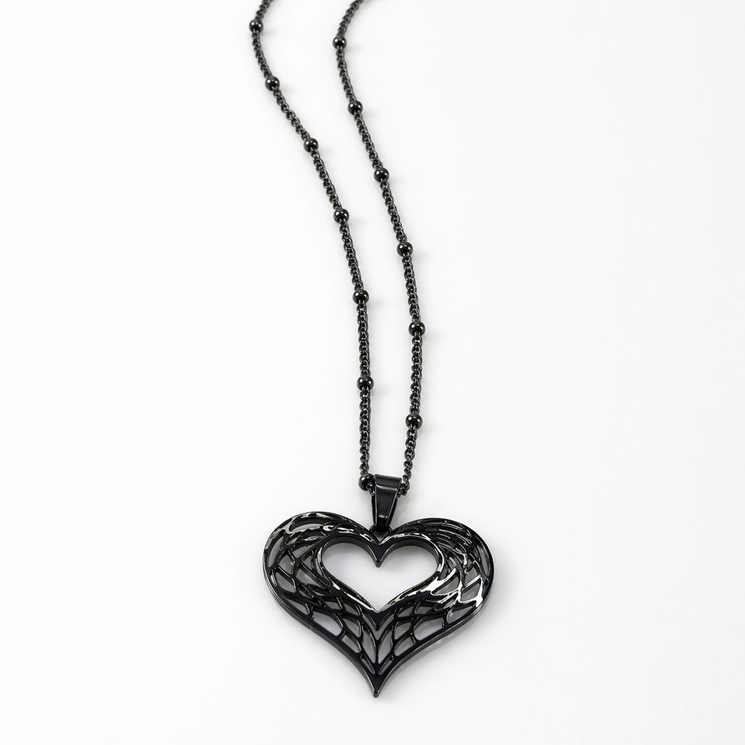 Elysian Filigree Heart Pendant – Noir Black  Necklace