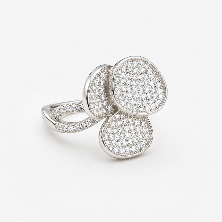 Pave Flower Ring - Sterling Silver