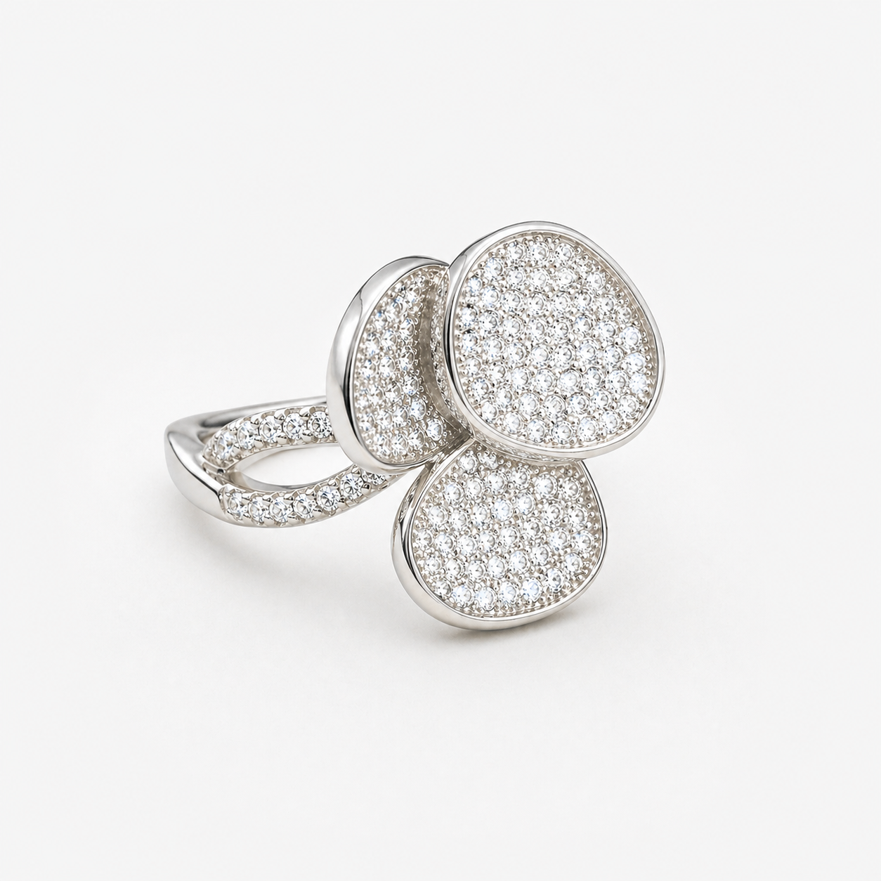 Pave Flower Ring - Sterling Silver