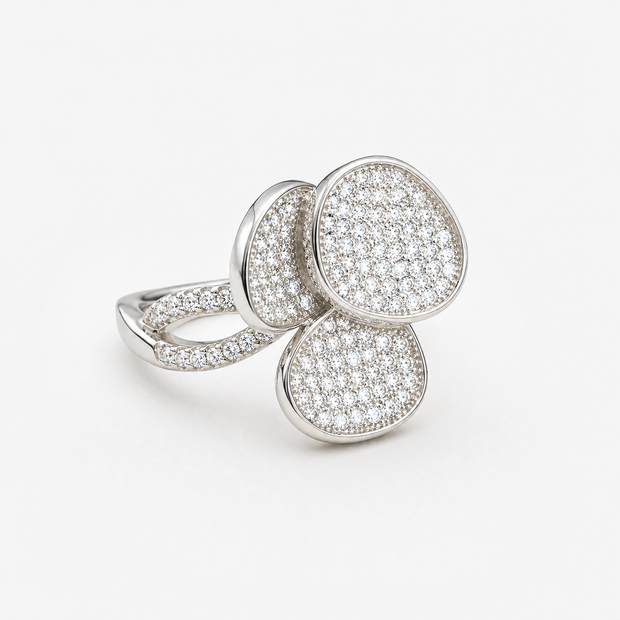 Pave Flower Ring - Sterling Silver