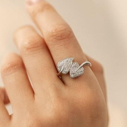 Pave leaf Sterling Silver ring