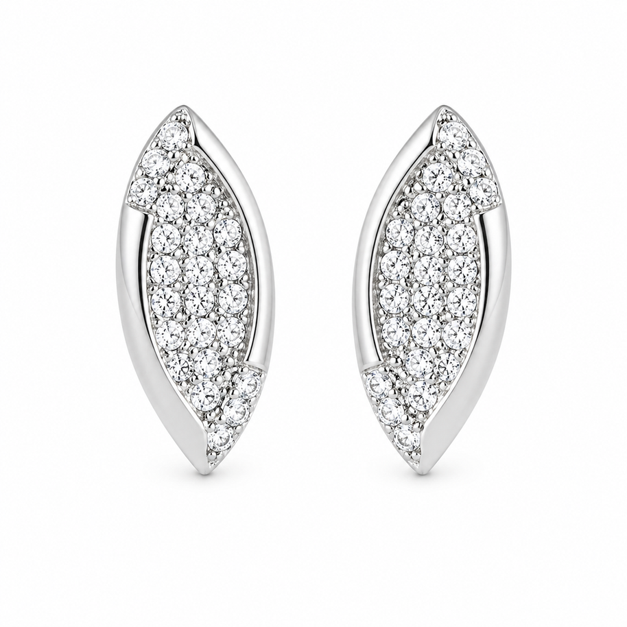Crystal Leaf Earrings - Sterling Silver