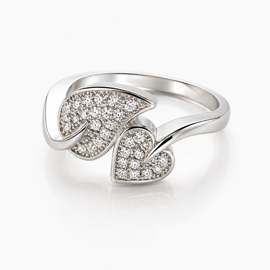Pave Leaf Ring - Sterling Silver