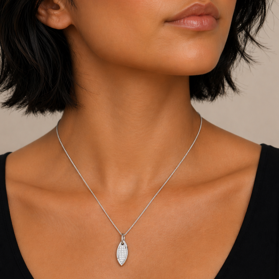 Crystal leaf pendant - Sterling Silver