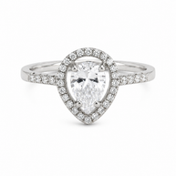Princess Halo Ring with Pear Shaped CZ - Sterling Silver