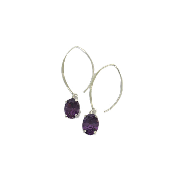 Sterling Silver and Purple CZ Drop Earrings