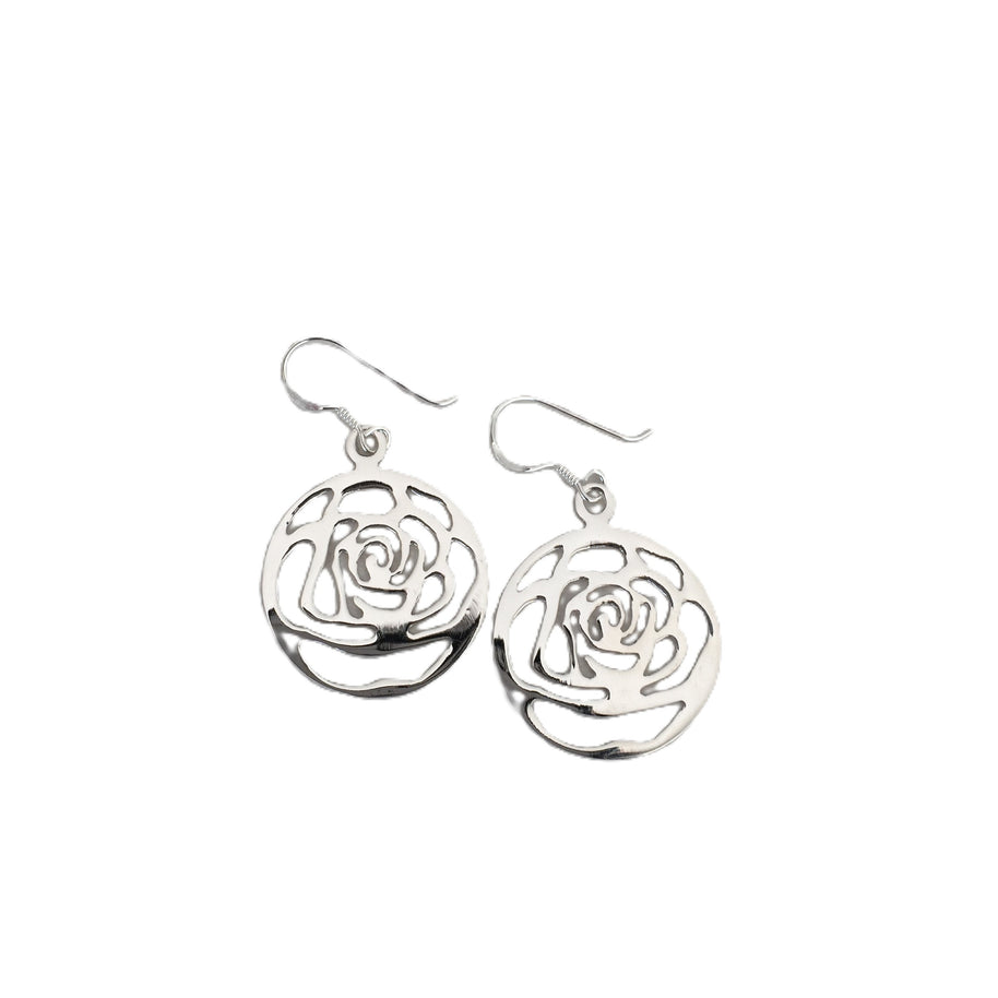 Sterling Silver Rose Drop Earrings