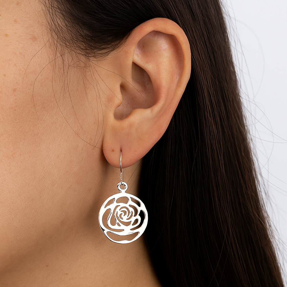 Sterling Silver Rose Drop Earrings