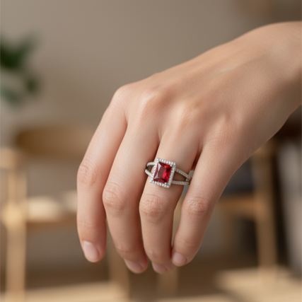 Regal Red CZ Sterling Silver Ring