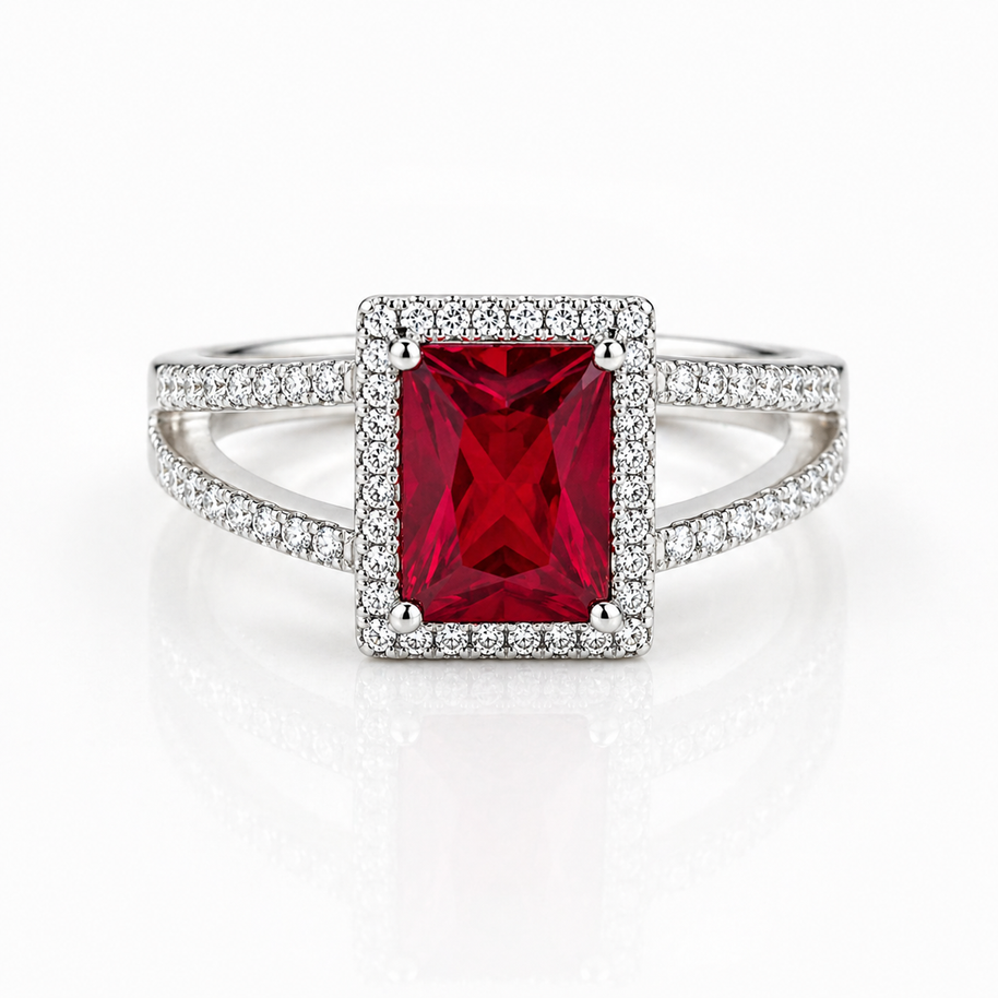 Regal Red CZ Ring - Sterling Silver