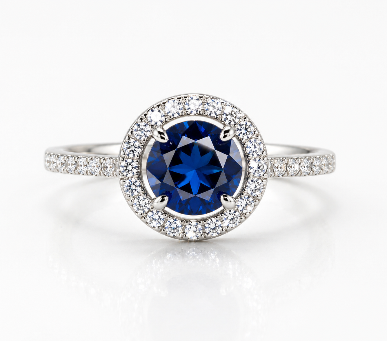 Classic Sapphire Halo Ring - Sterling Silver