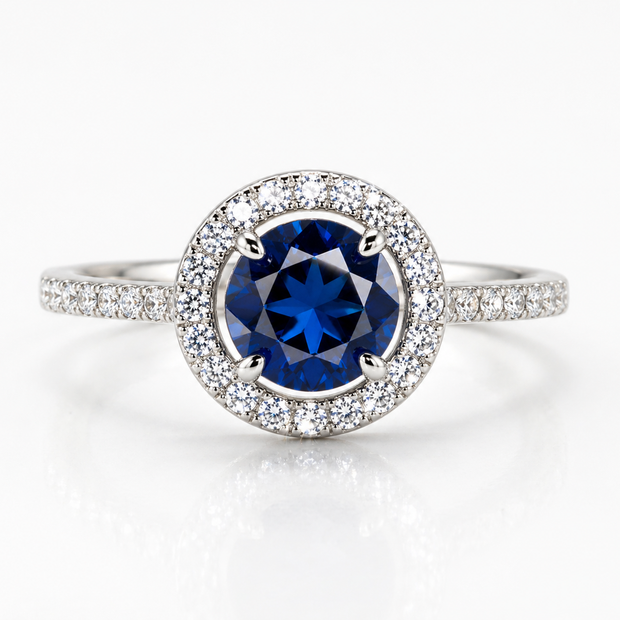 Classic Sapphire Halo Ring - Sterling Silver