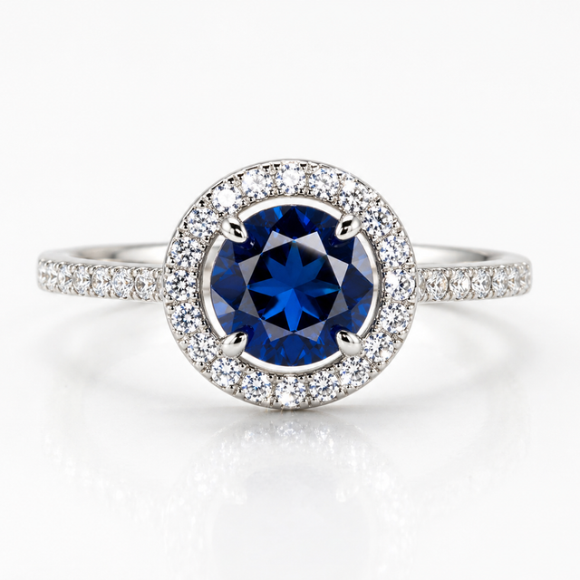 Classic Sapphire Halo Ring - Sterling Silver