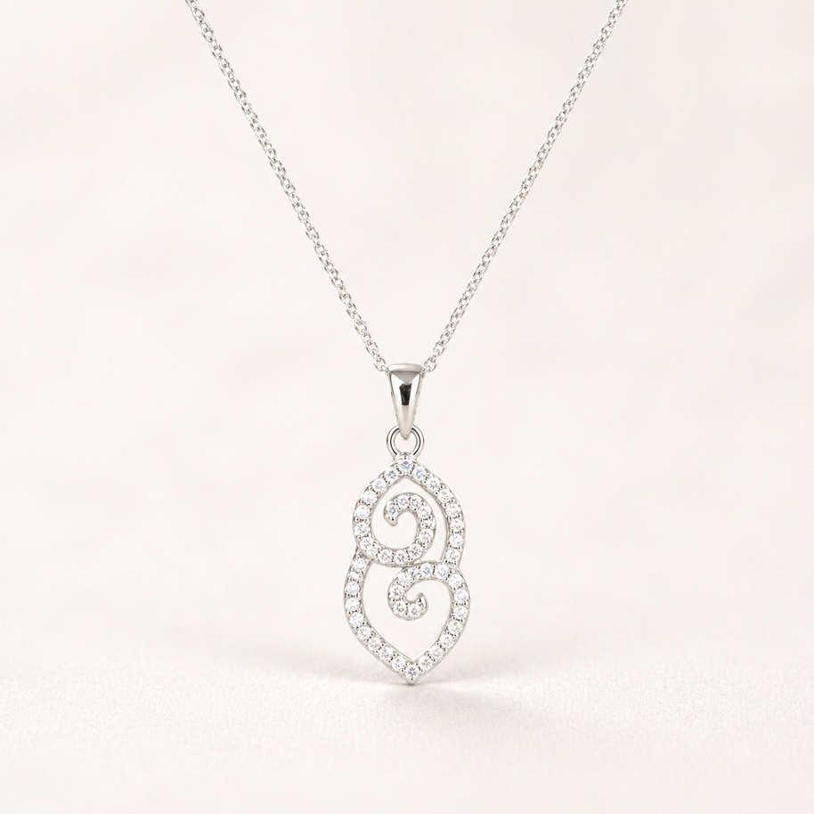 Crystal Scroll Pendant - Sterling Silver
