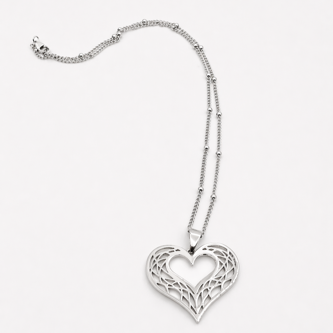 Elysian Filigree Heart Pendant – Silver  Necklace