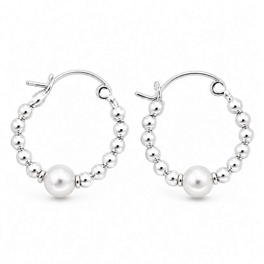 Sterling Silver Ball design Hoop Earrings