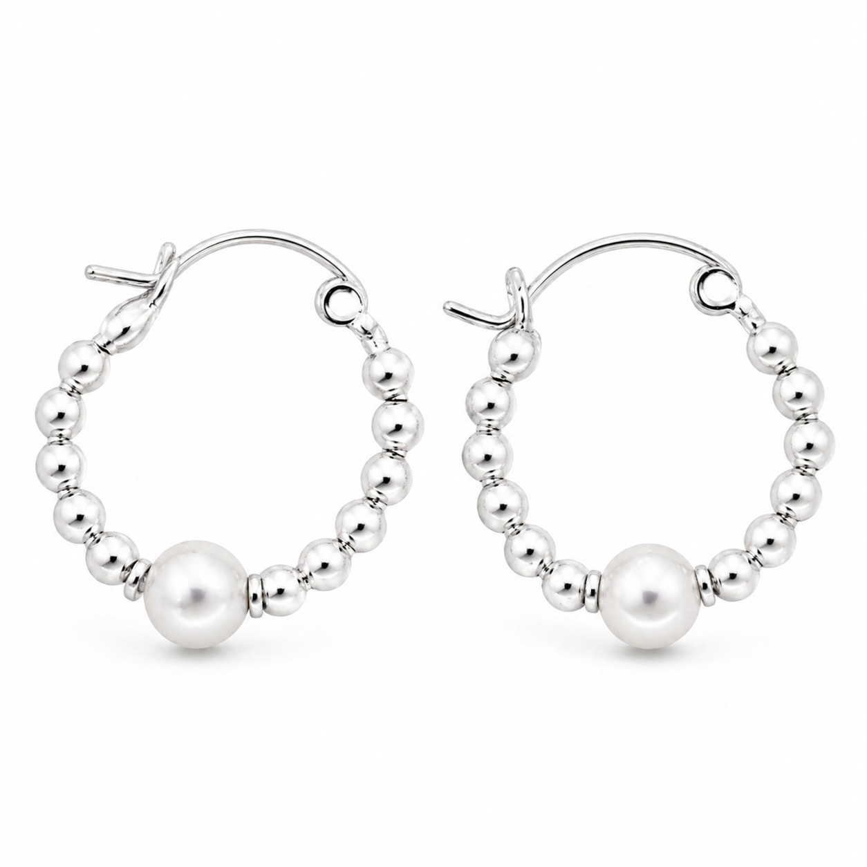 Sterling Silver Ball design Hoop Earrings